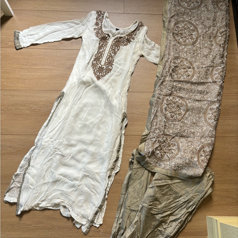 Indian Salwar Kameez Set with Churidaar and Embroidered Dupatta